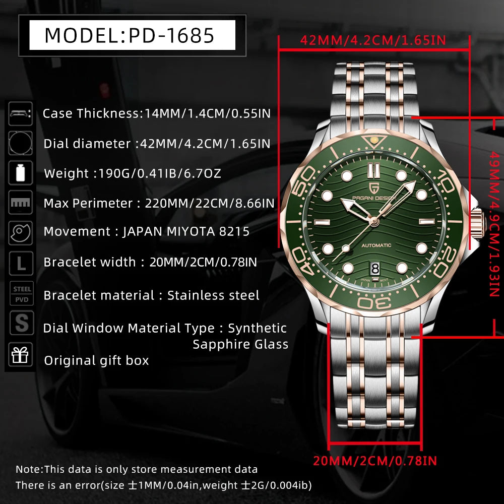 PAGANI DESIGN PD1685 D200 Rose Gold Green
